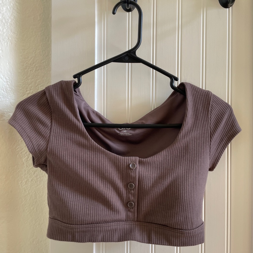 ALO Yoga Mocha Ribbed Crop Top